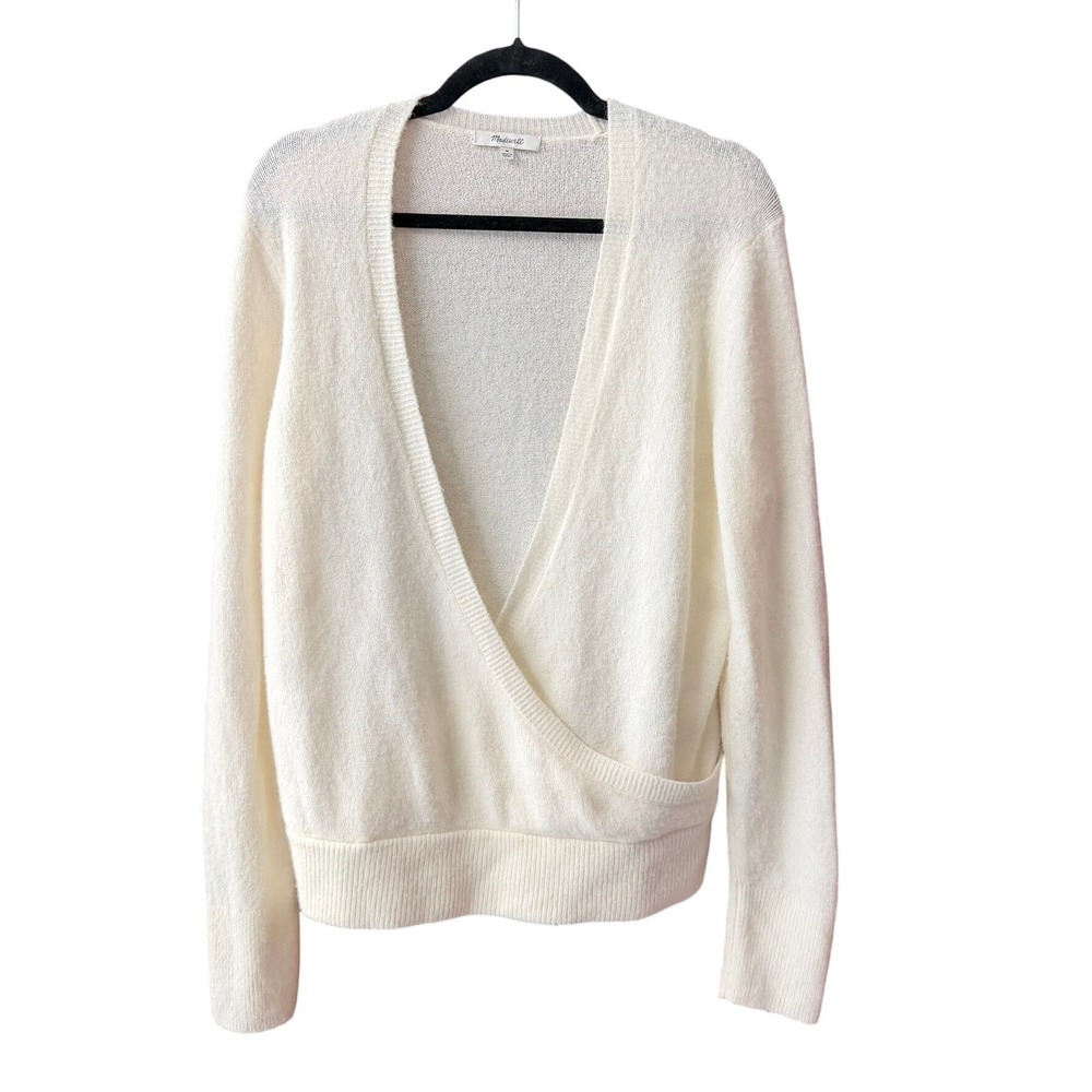 Madewell Sweater Women's Medium Cream Alpaca Merino Wool Faux Wrap Pullover